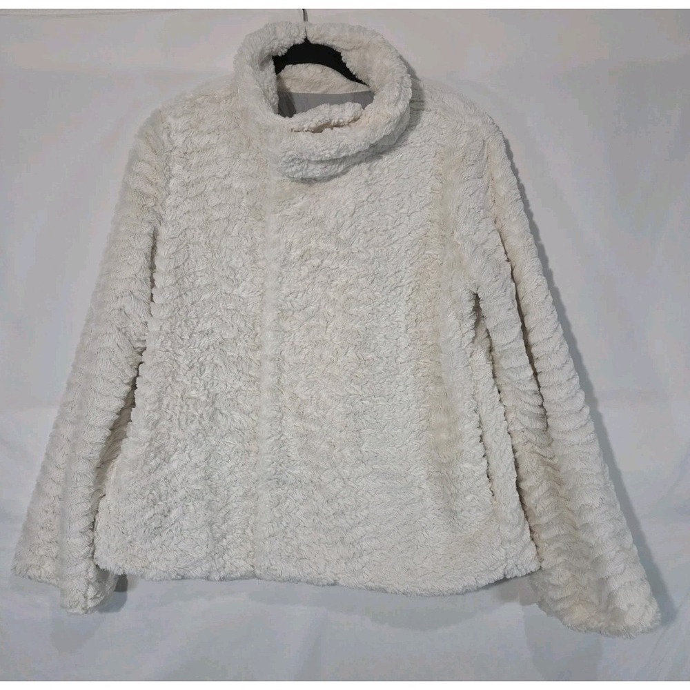 Patagonia Pelage Ivory Fleece Jacket Women's Medium Full Zip Side Snap Cowl Neck